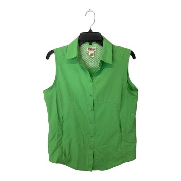 Magellan Sportswear | Green Outdoor Fishing Sleeveless Vented Zip Pockets Top S - Picture 1 of 7